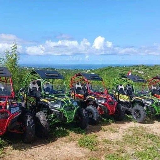 a row of parked motorcycles sitting on top of a grass covered field