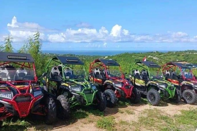 a row of parked motorcycles sitting on top of a grass covered field